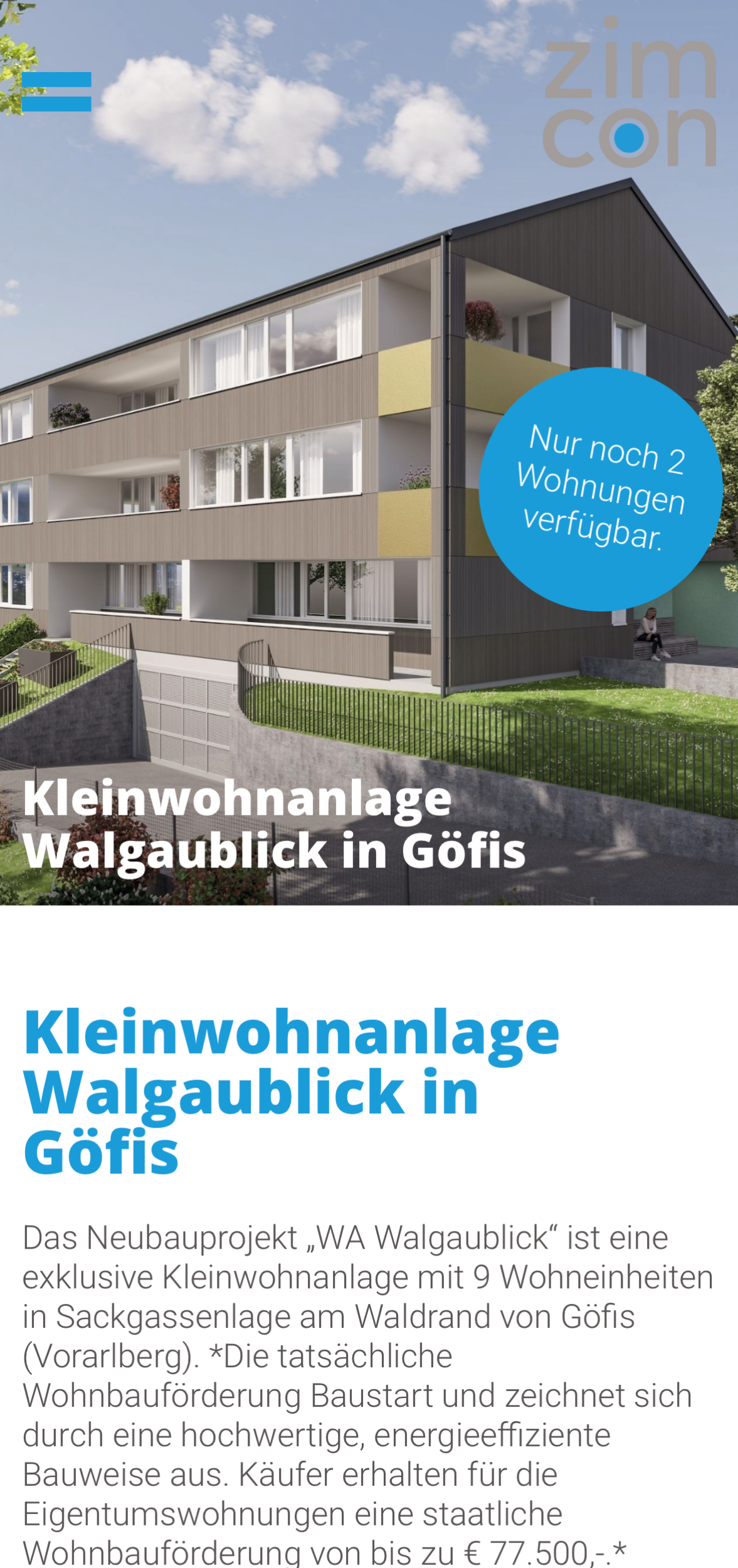 Zimcon Immobilien Göfis Website